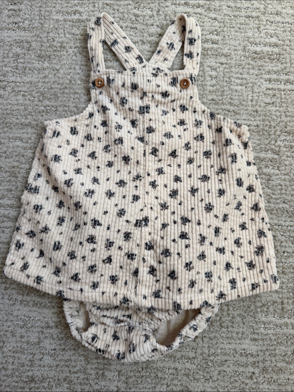 Zara Cream and Black Floral Ribbed Diaper Cover Overall